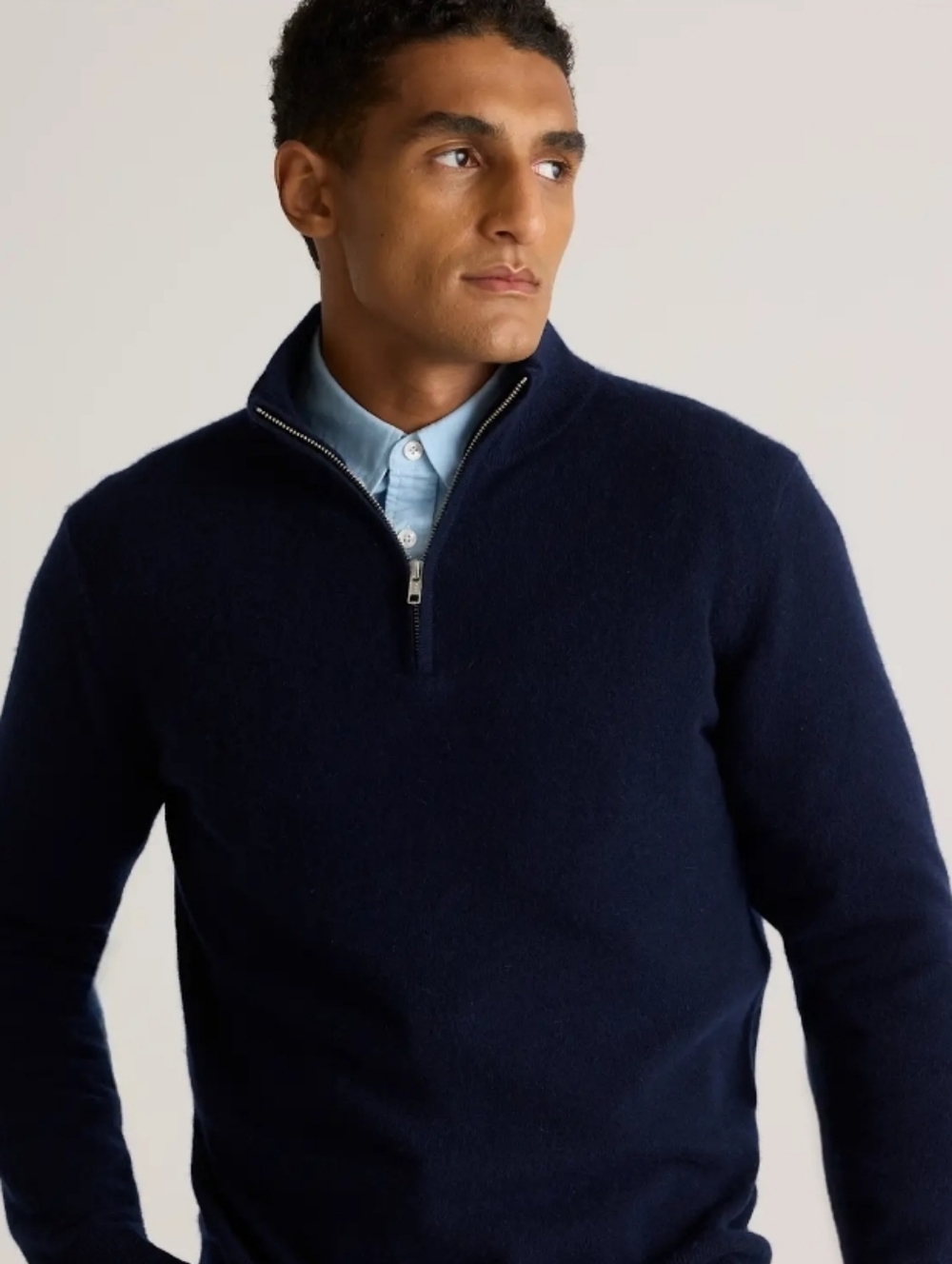 Quince 100% Mongolian Cashmere Quarter Zip Sweater Tru Navy XL